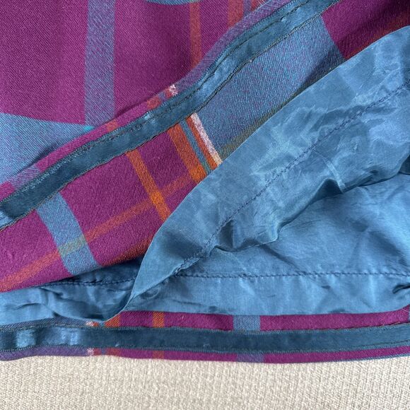 Vintage Pleated Plaid Wool Midi Skirt Purple Teal Pink Lined Fall Winter Skirt - Picture 5 of 7